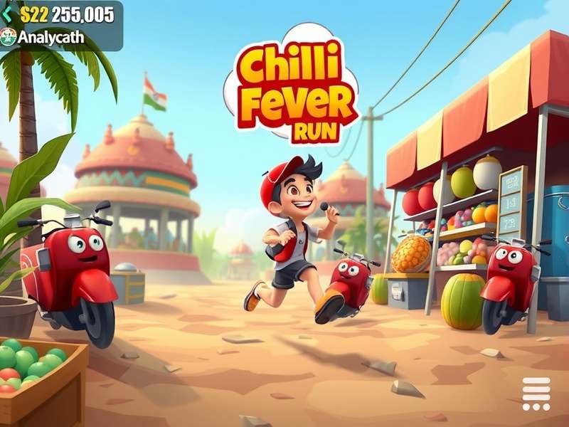 Chilli Fever Run gameplay screenshot showing character running through Indian market